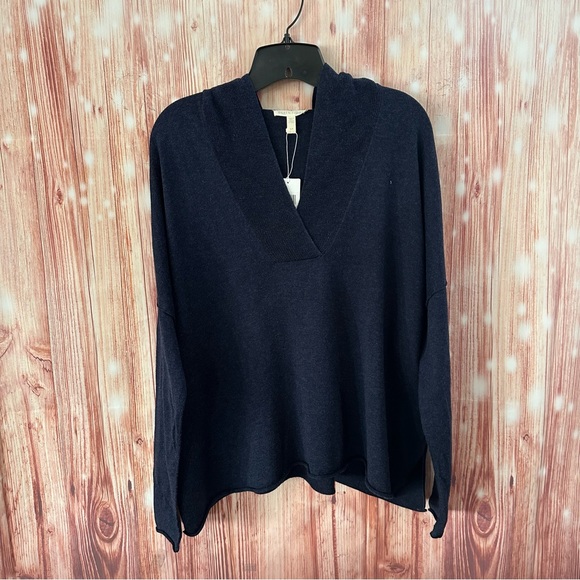 Eileen Fisher Sweaters - Eileen Fisher Midnight Blue Hooded Boxy Sweater